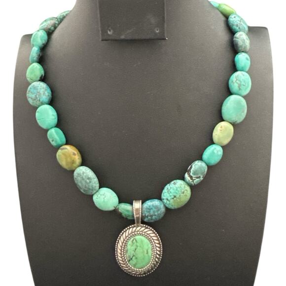 Carolyn Pollack Blue Green Turquoise Sterling Silver Southwest Pendant Necklace - Picture 9 of 10